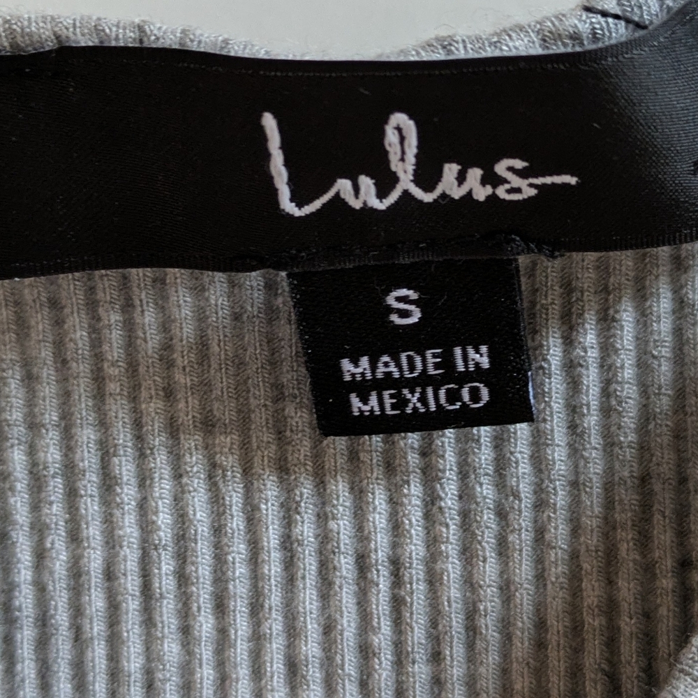 Gray Ribbed Square Neck Bodysuit - Picture 6 of 6